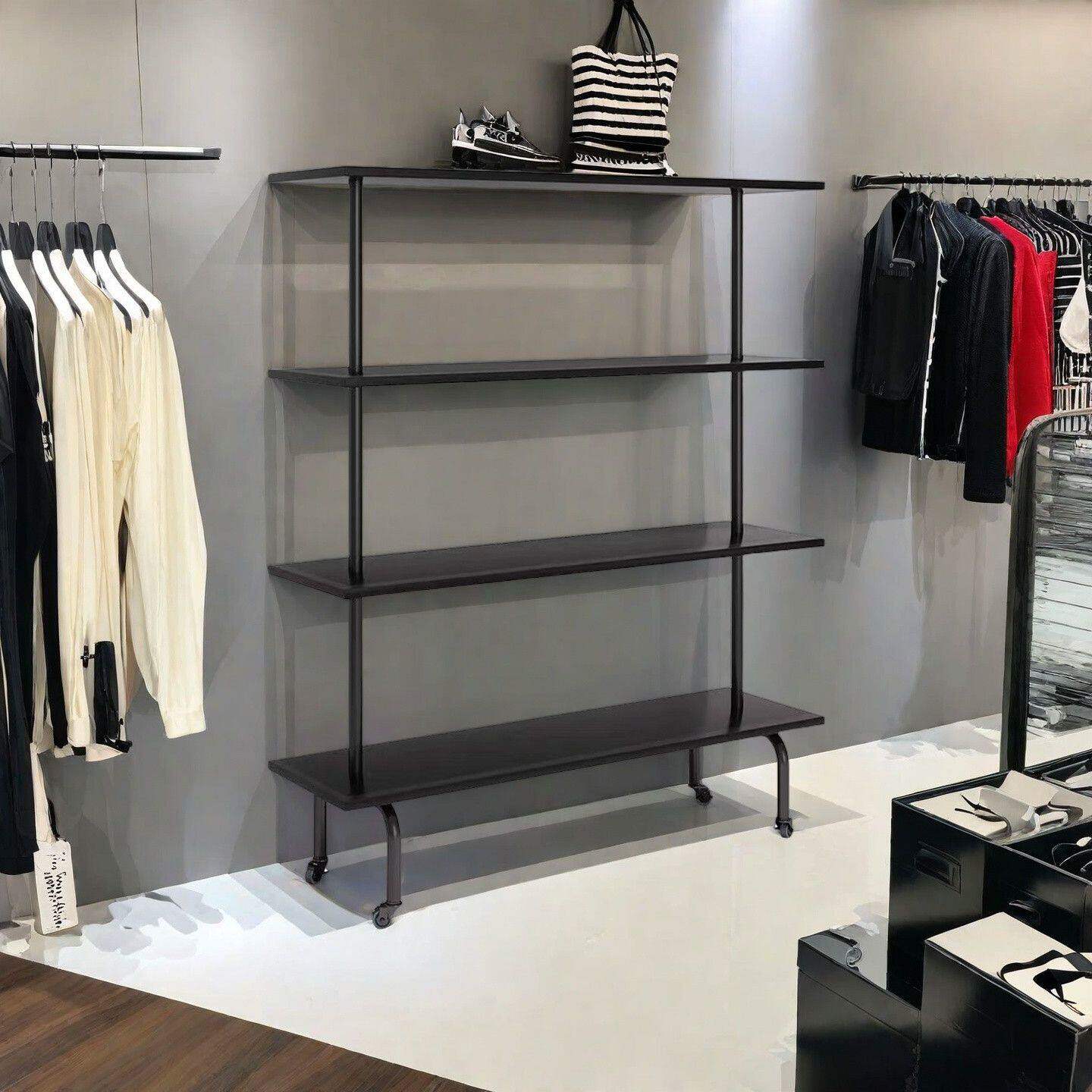 鞋架子服装店多层黑色置物架包包收纳可移动落地式展示架