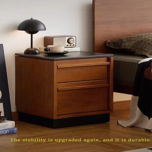复古实木床头柜抽屉储物家用简约卧室收纳柜中古风骨骼线床边小柜