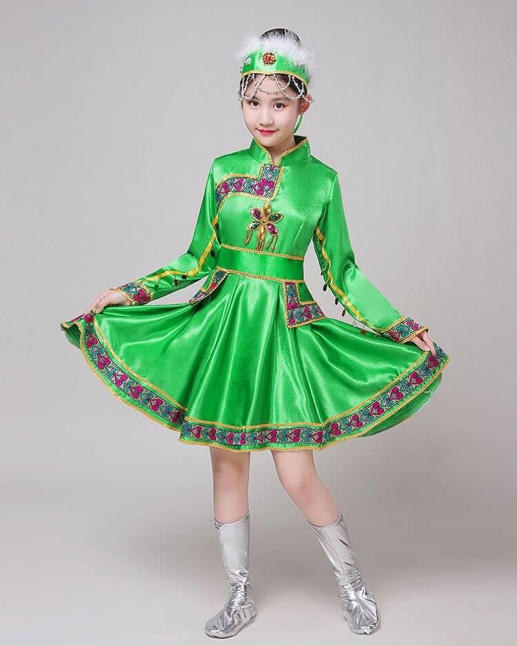 儿童演出服少数民族服装女童蒙古服装草原蒙族服表演服连衣裙套