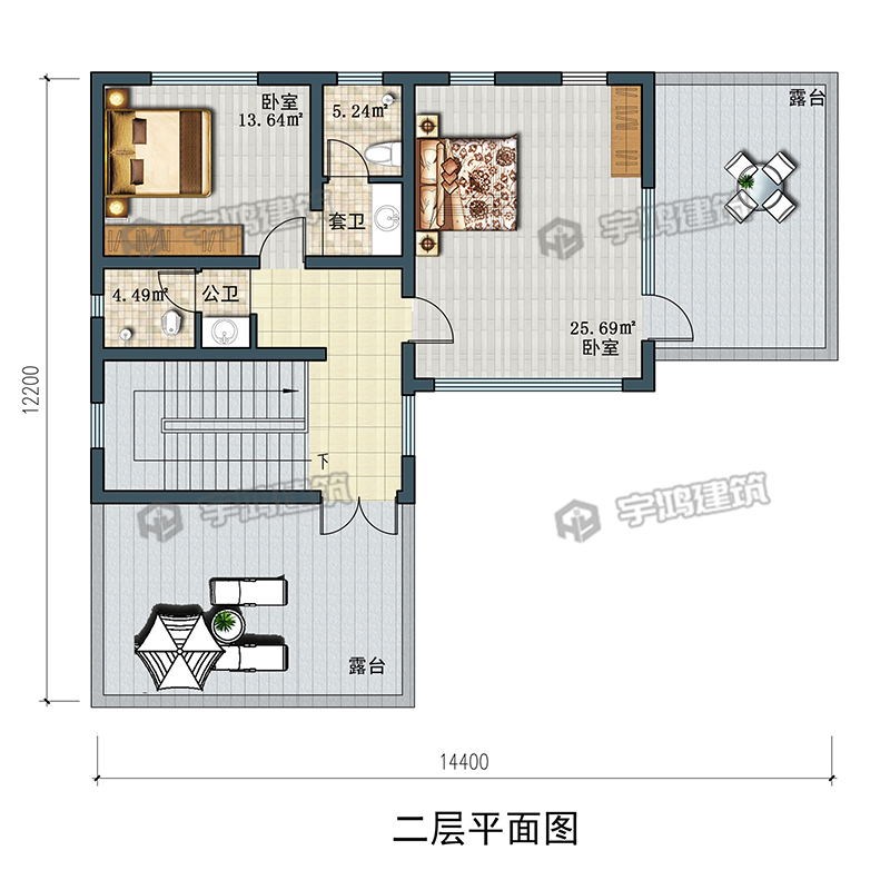 宇鸿农村别墅设计图纸二层房子自建房子效果图新农村房屋简约中式