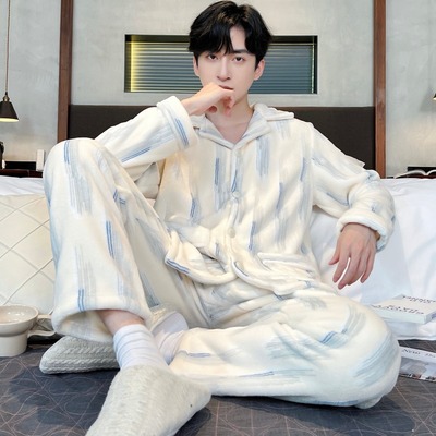 全棉纯棉珊瑚绒睡衣男士冬季加厚加绒秋冬款2025新款法兰绒男款家
