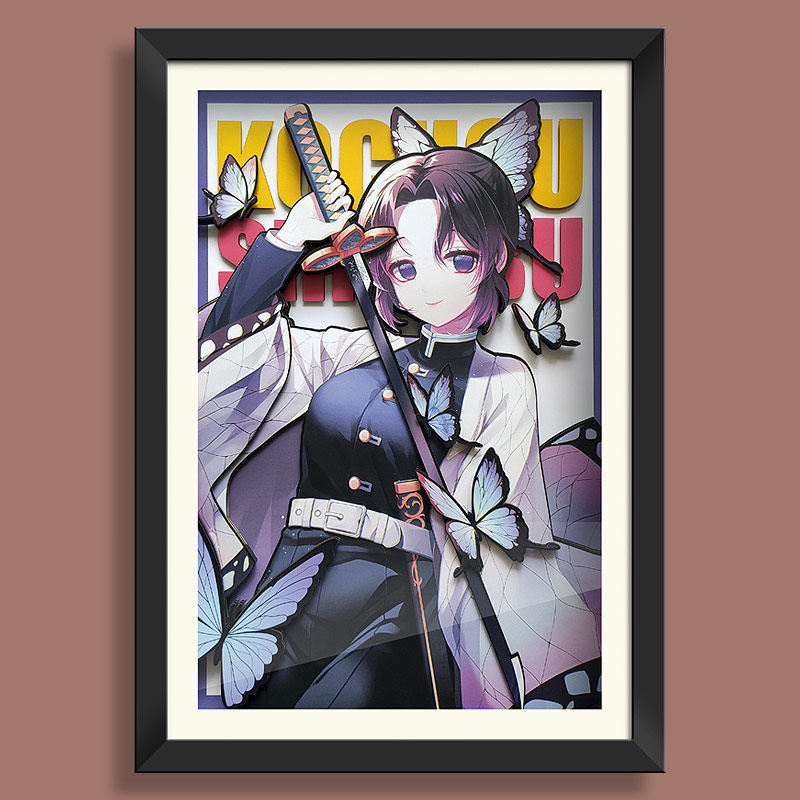 二次元鬼灭之刃现代动漫装饰画客厅蝴蝶忍虫柱3d立体画礼物挂画框