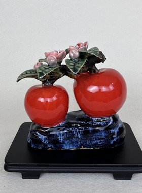 2个桃子苹果陶瓷工艺品摆件石湾公仔玄关酒柜摆设装饰品