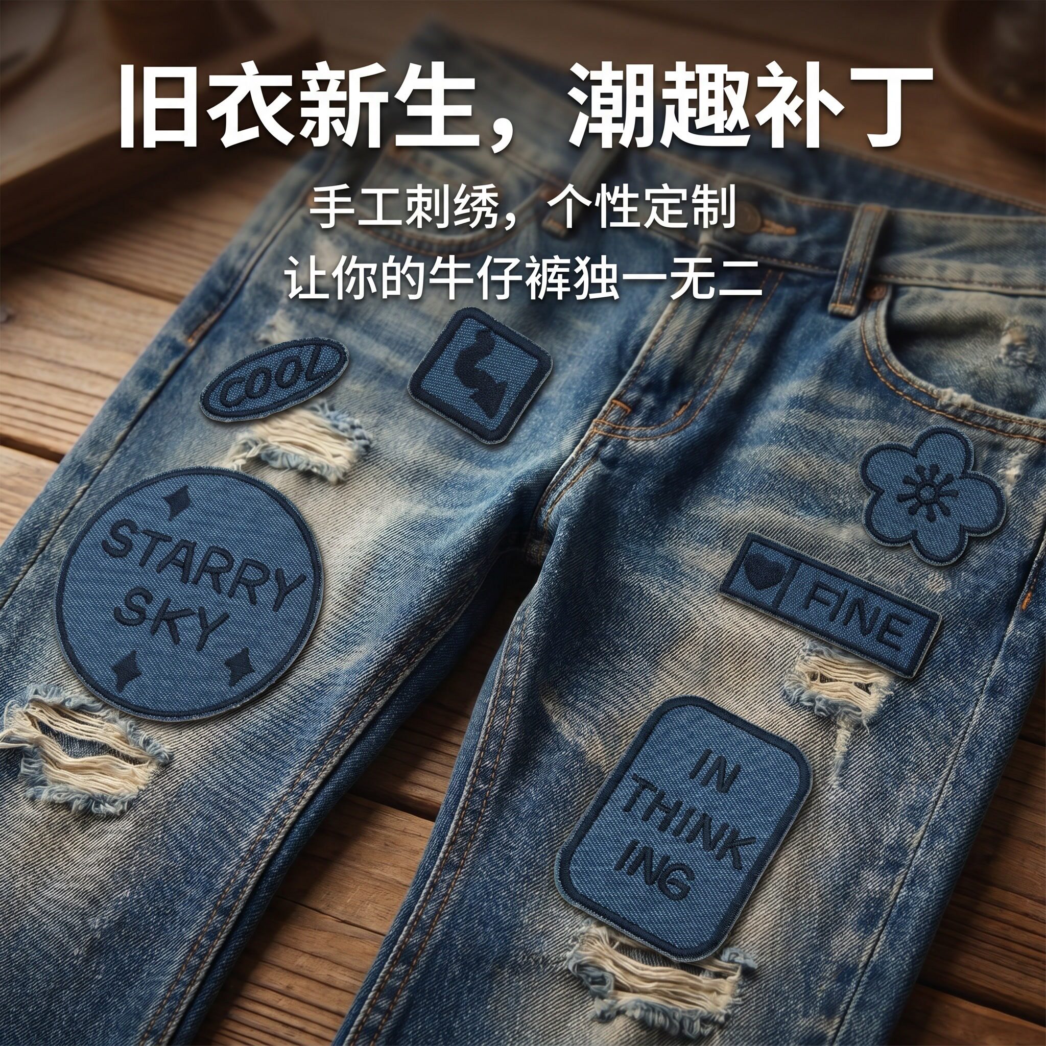高端牛仔裤补丁贴自粘免缝无痕款大小号衣服裤子破洞修补刺绣布贴