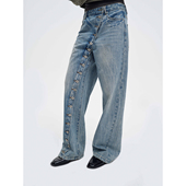 长裤 COMMEUNTISSU 水洗复古斜门襟纽扣牛仔裤