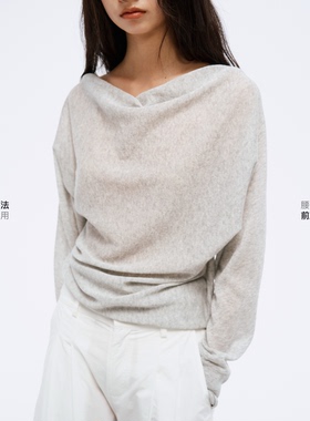 COMMEUNTISSU 一字肩斜肩两穿针织衫微光泽感微透罩衫春夏