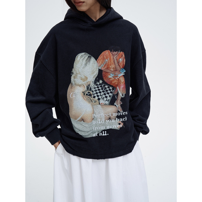 印花美式休闲长袖连帽卫衣