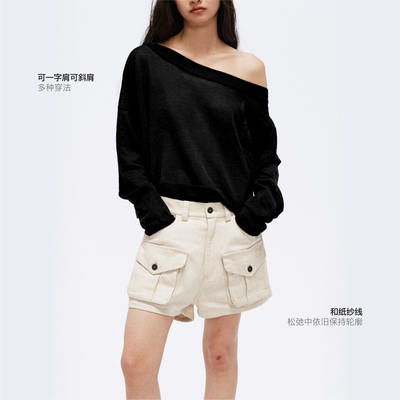 COMMEUNTISSU 一字肩斜肩和纸纱线针织罩衫