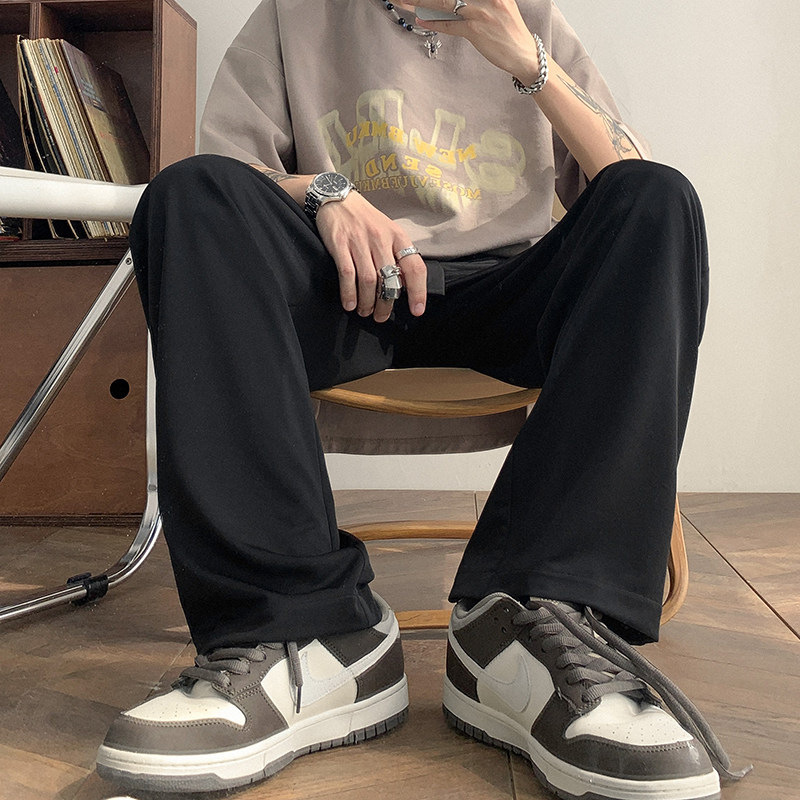 지퍼 장식 드레이프 와이드 팬츠 남성과 여성을 위한 하이 스트리트 캐주얼 스포츠 바지 봄 가을 새로운 하이 웨이스트 루즈 슬리밍