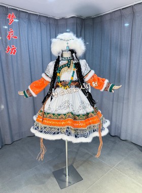 快乐阳光演出服女童高端大气短款白色橙色藏族蒙古族