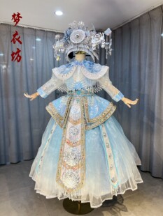 快乐阳光演出服女童羌族彝族畲族苗族瑶族普米族长款红色民族服