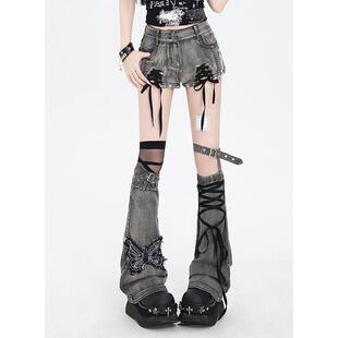 子小众堆堆低腰袜套两件套 复古y2k辣妹绑带显瘦牛仔短裤 夏季 新款