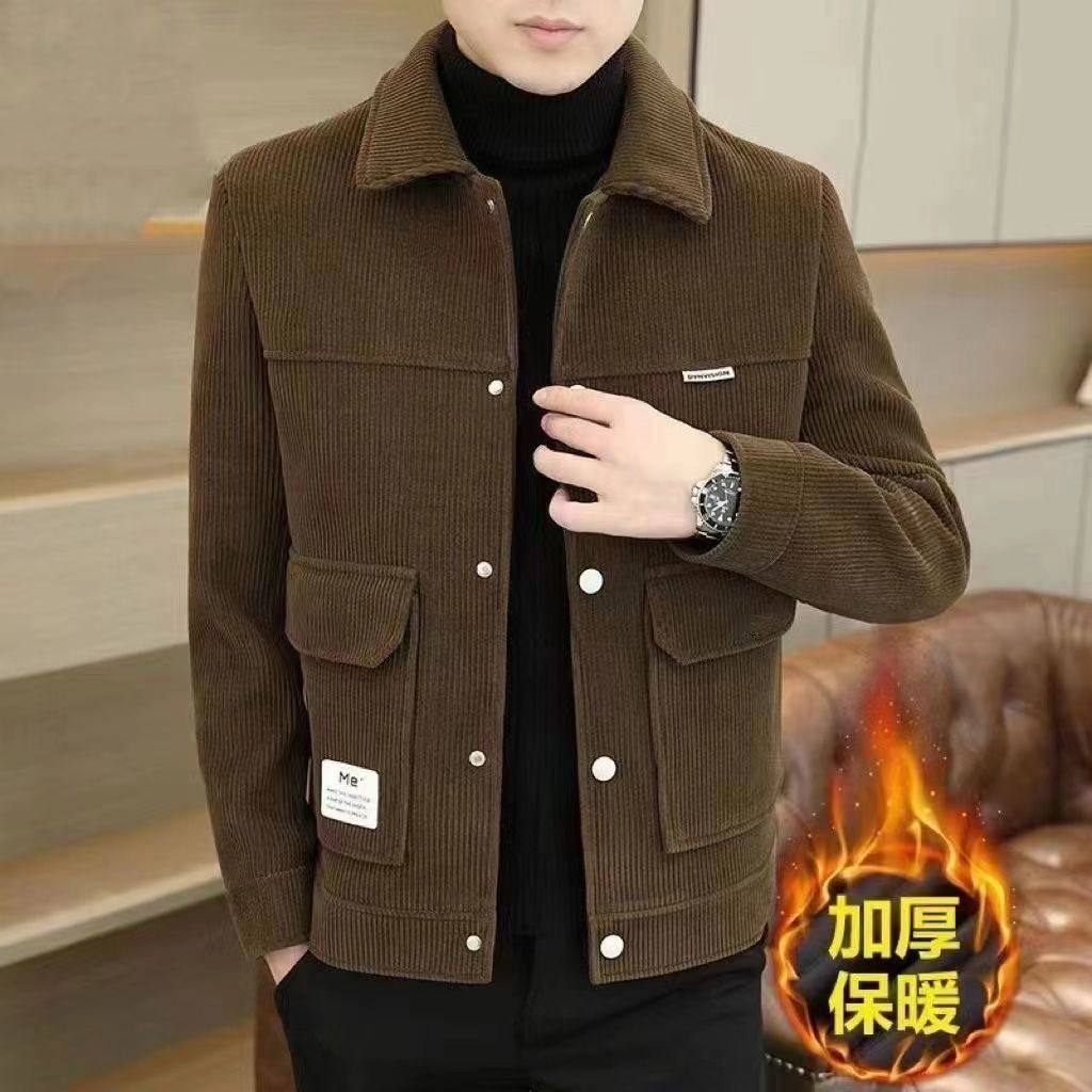 灯芯绒男士休闲夹克2025新款翻领潮流帅气保暖百搭韩版加绒外套男