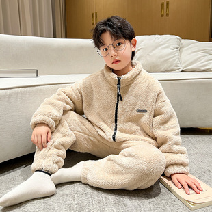 男孩法兰绒儿 大童加厚冬季 全棉纯棉男童珊瑚绒睡衣秋冬款 2025新款