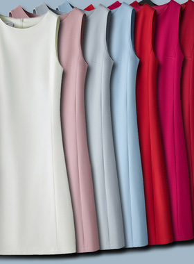 通勤OL圆领连衣裙气质小黑裙职业装女士打底中长款无袖连衣裙子