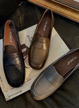 2709-5806羊皮低跟中口单鞋女减龄圆头极简风通勤乐福鞋春季新款