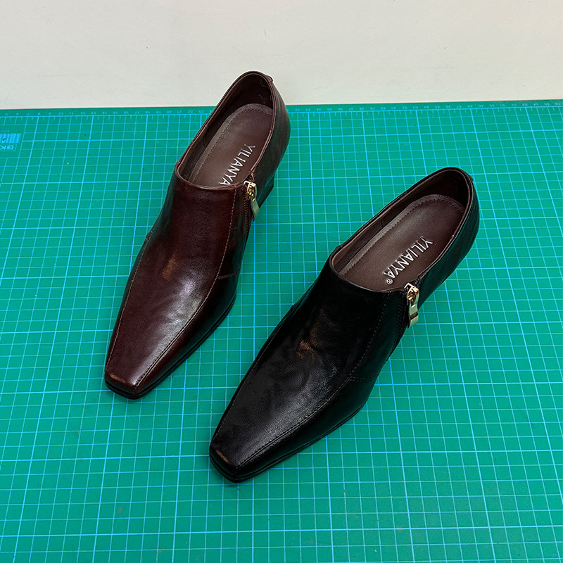 职场不累脚黑色小皮鞋高跟鞋粗跟复古羊皮深口单鞋女春季新款方头,女鞋,深口单鞋,淘宝优惠券,粉丝福利购,淘宝优惠卷