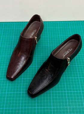 职场不累脚黑色小皮鞋高跟鞋粗跟复古羊皮深口单鞋女春季新款方头