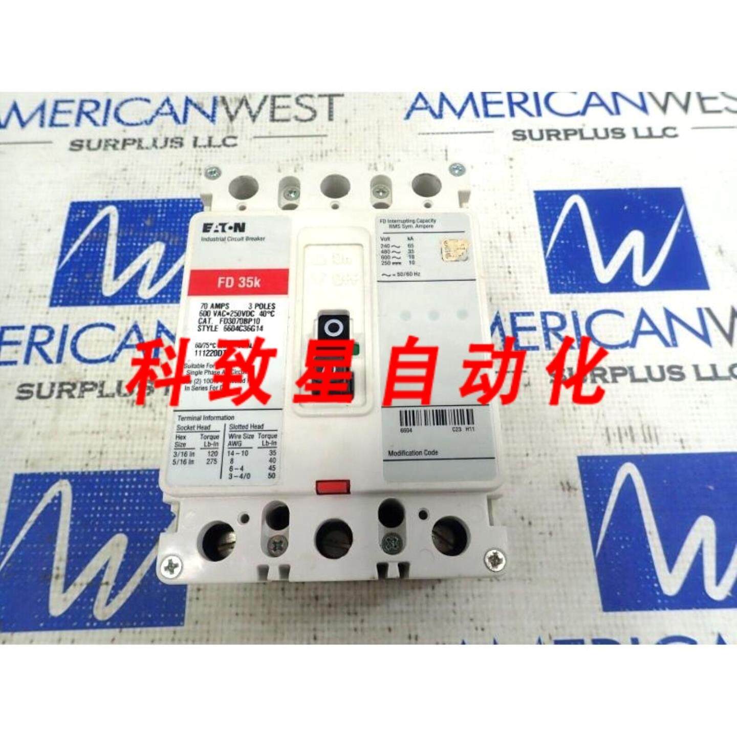 工业配件FD3070 3极70安培 600伏35KA 480V FD断路器