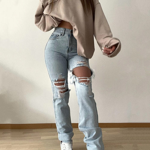 jeans women trousers 2022 Fashion ripped ladies pants 女裤