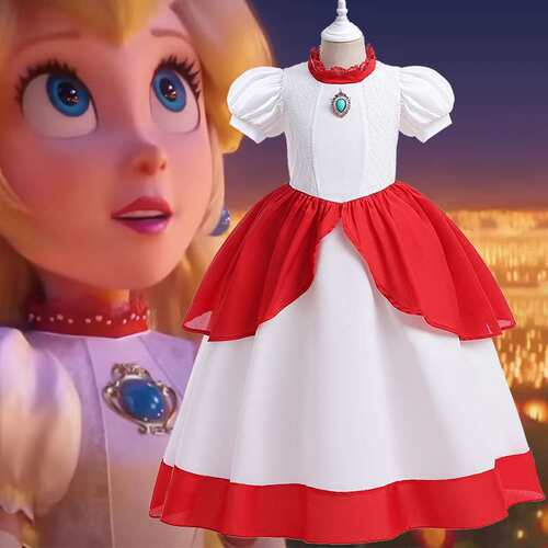 外贸新品cosplay碧姬公主裙女童撞色礼服裙蓬蓬连衣裙泡泡袖童裙