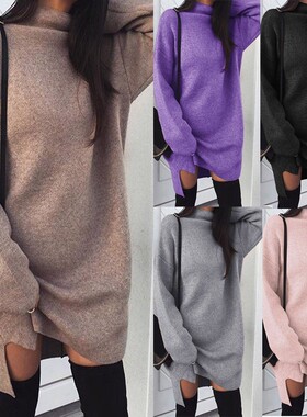 Women winter knitted dress loose turtleneck sweater blouse