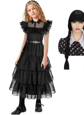 亚当斯一家衣服星期三cos服wednesday同款黑色连衣裙cosplay服装