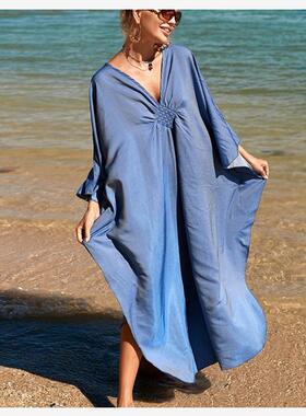 欧美沙滩罩衫连衣裙 платье sexy beach smock gown dress