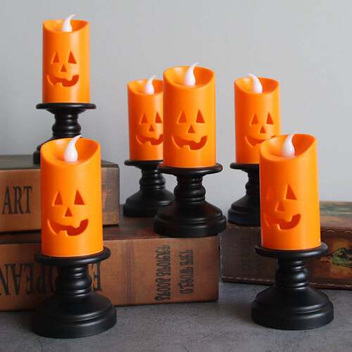 Halloween Lights LED Candle Pumpkin Candlestick Lamp Scery
