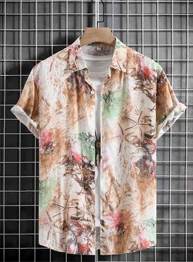 ew Simple ens Shirt 3d rint Casual Short-Sleeed op each arty
