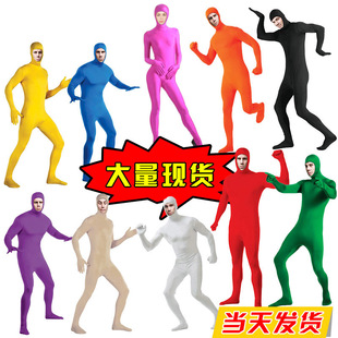 露脸隐身衣万圣节表演服装黑衣人忍者紧身衣cosplay纯色连体衣