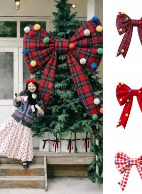 2026新年红蝴蝶结毛球橱窗装饰