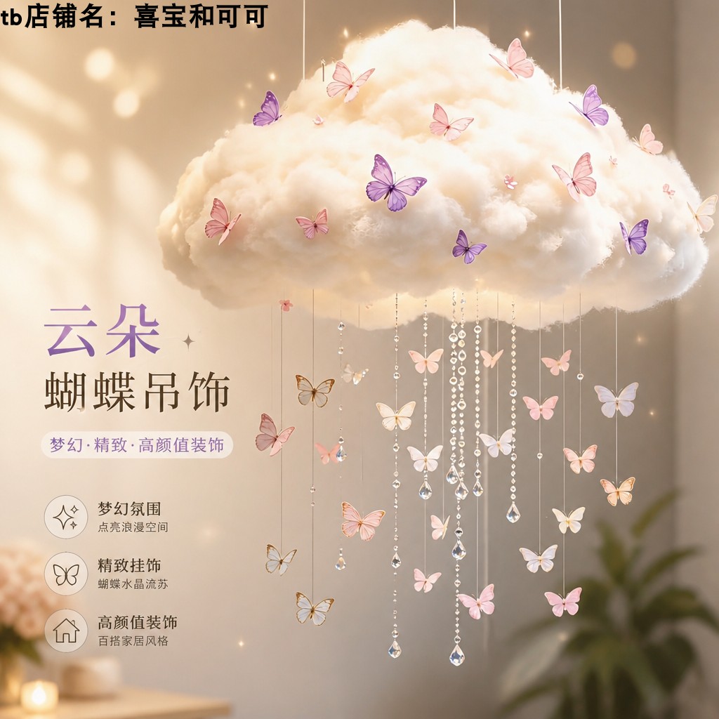 网红蝴蝶仿真云朵吊饰店铺橱窗服装店幼儿园天花板氛围悬挂美陈