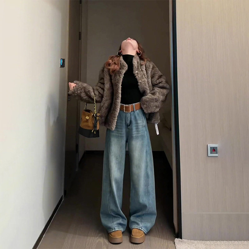 复古牛仔弯刀裤女春季2026年新款镰刀裤小个子高腰窄版阔腿香蕉裤