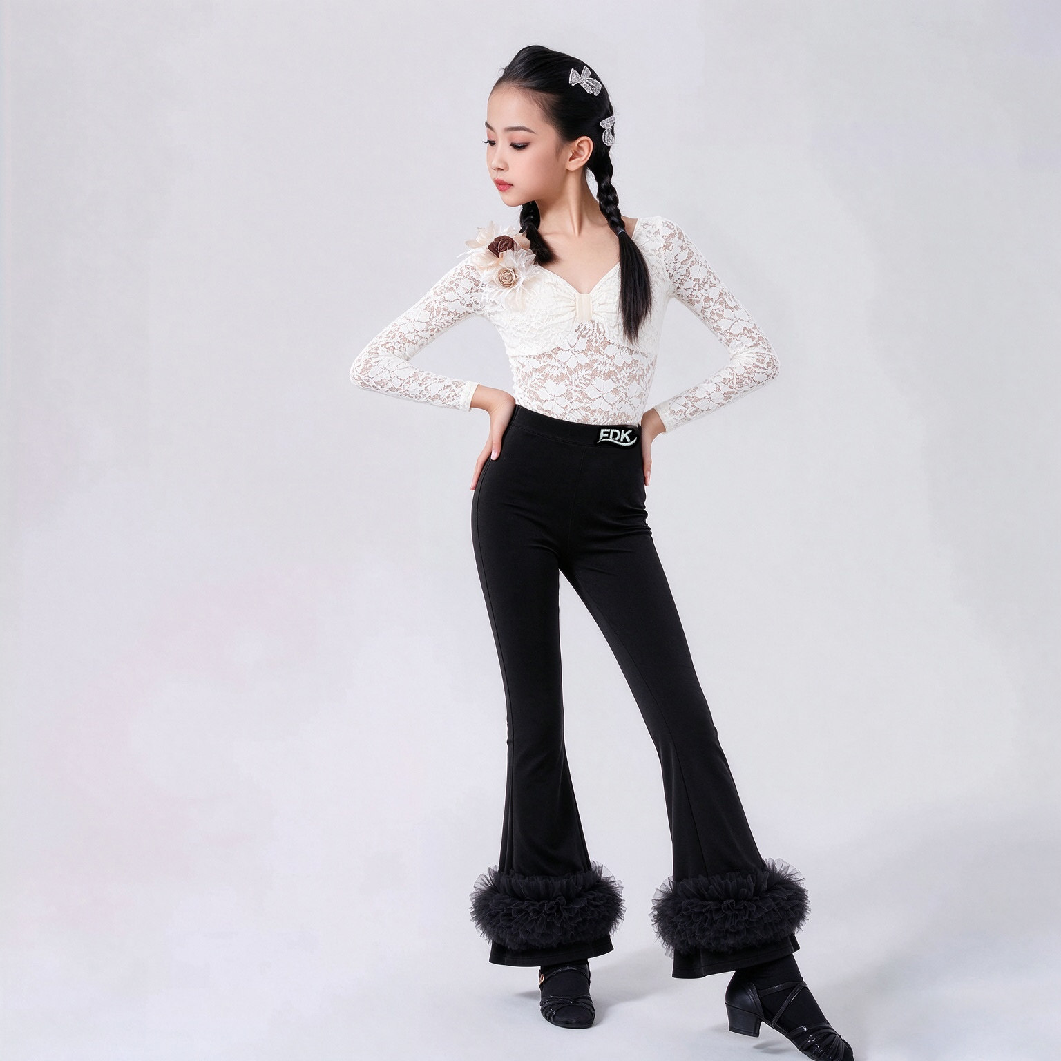 梵蒂恺女童拉丁舞长裤训练舞蹈裤
