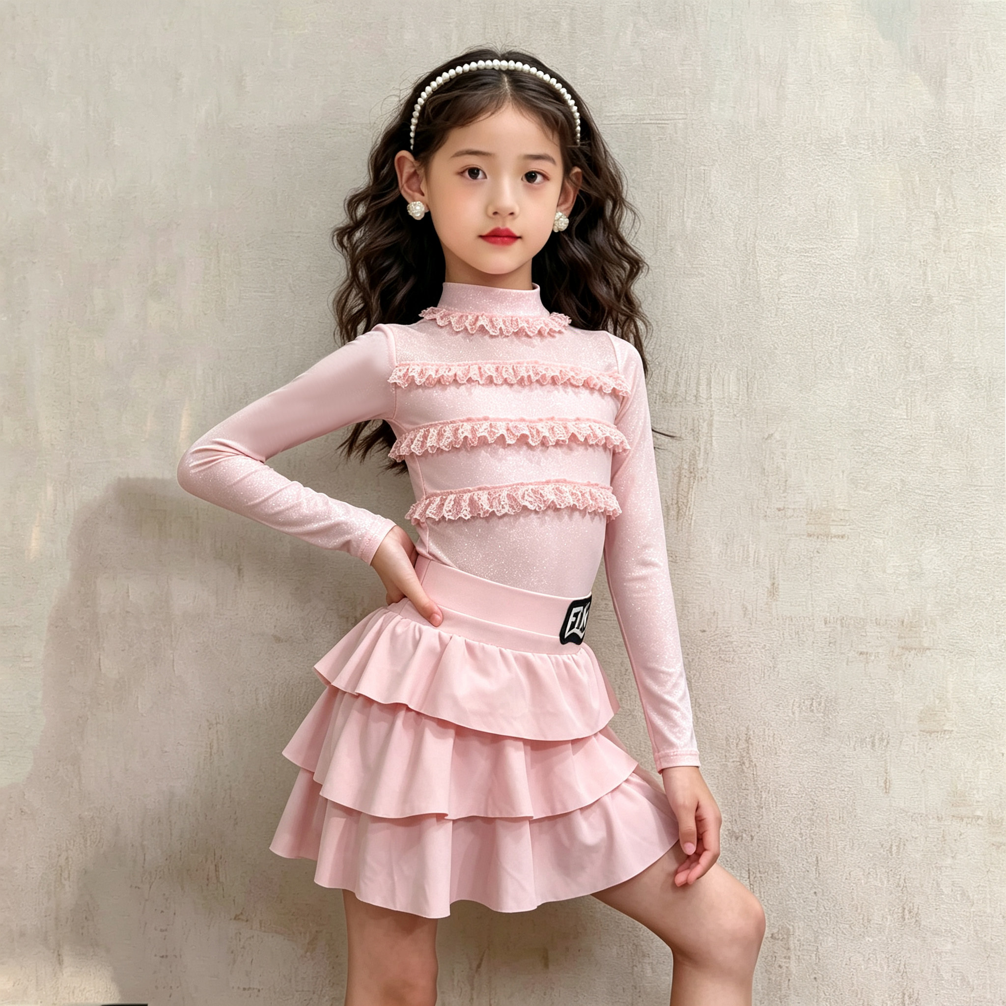梵蒂恺女童拉丁舞裙长袖练功服
