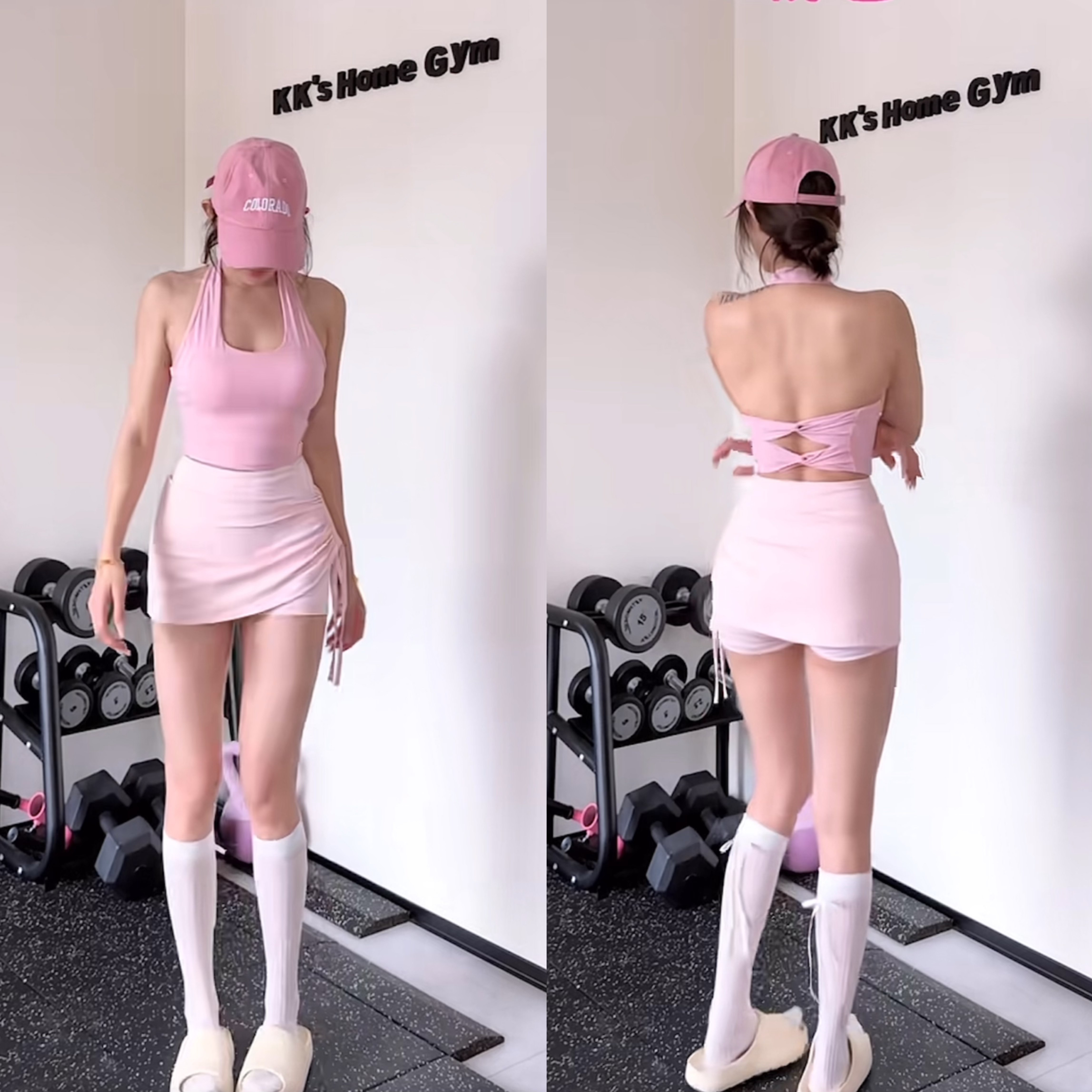 运动文胸性感带胸垫挂脖式瑜伽背心女露背扭结设计短款运动上衣