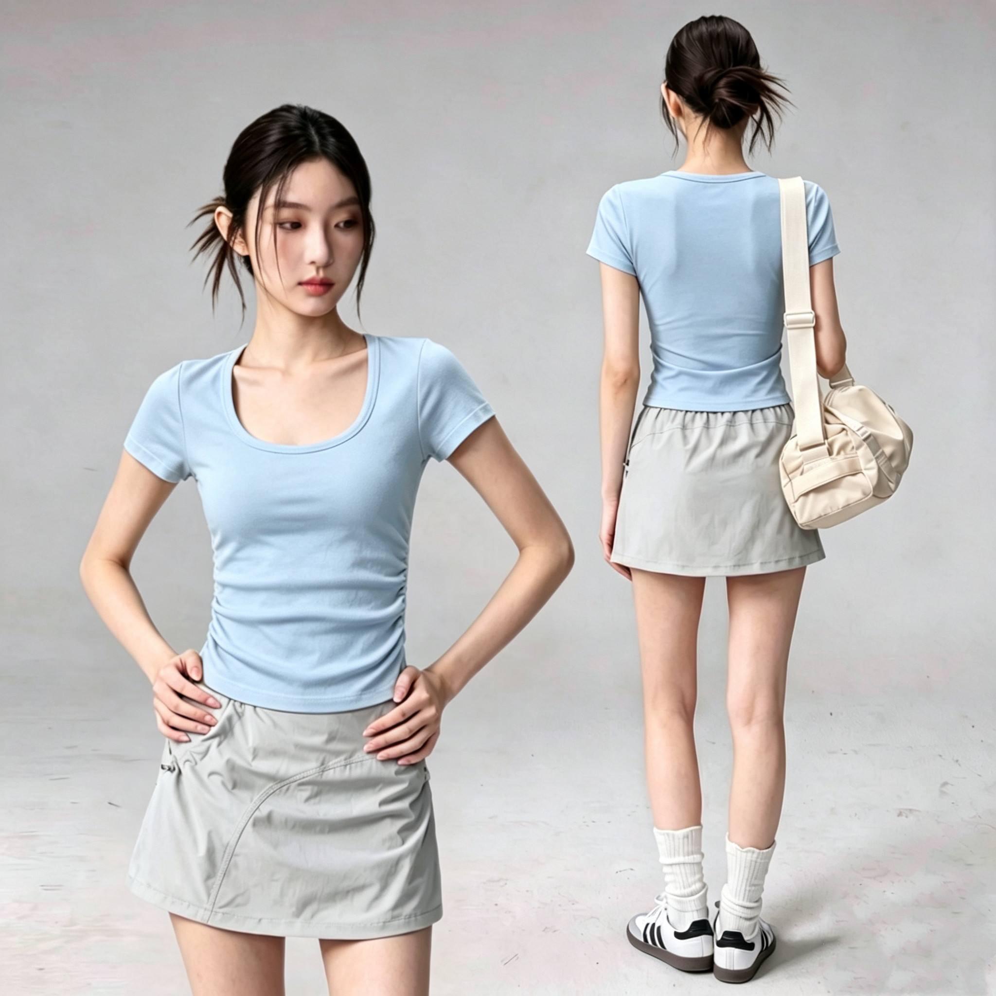 运动短袖U领瑜伽T恤女带胸垫紧身修身显瘦速干健身服上衣