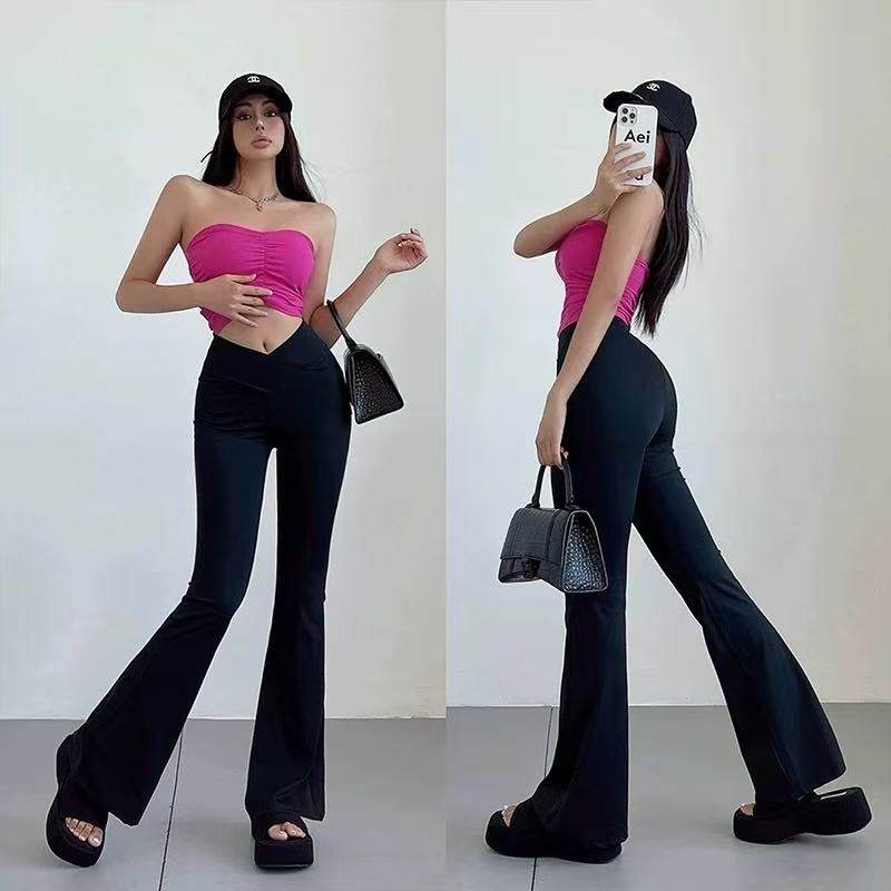 外贸欧美普拉提喇叭健身裤女蜜桃提臀裸感交叉腰紧身绝美微喇裤秋,运动服/休闲服装,运动长裤,淘宝优惠券,粉丝福利购,淘宝优惠卷