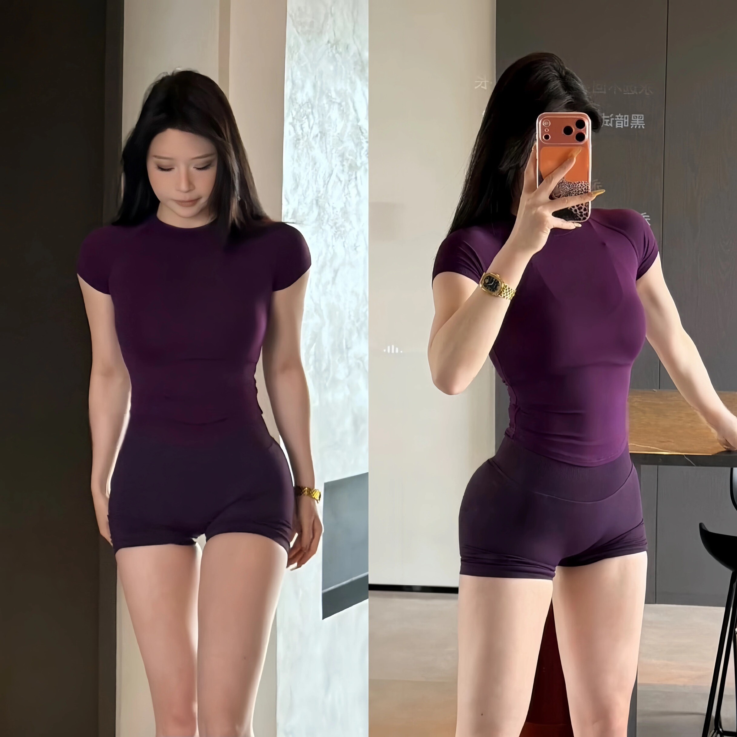 圆领弹力瑜伽服短袖女透气速干跑步T恤夏季修身显瘦运动上衣纯色