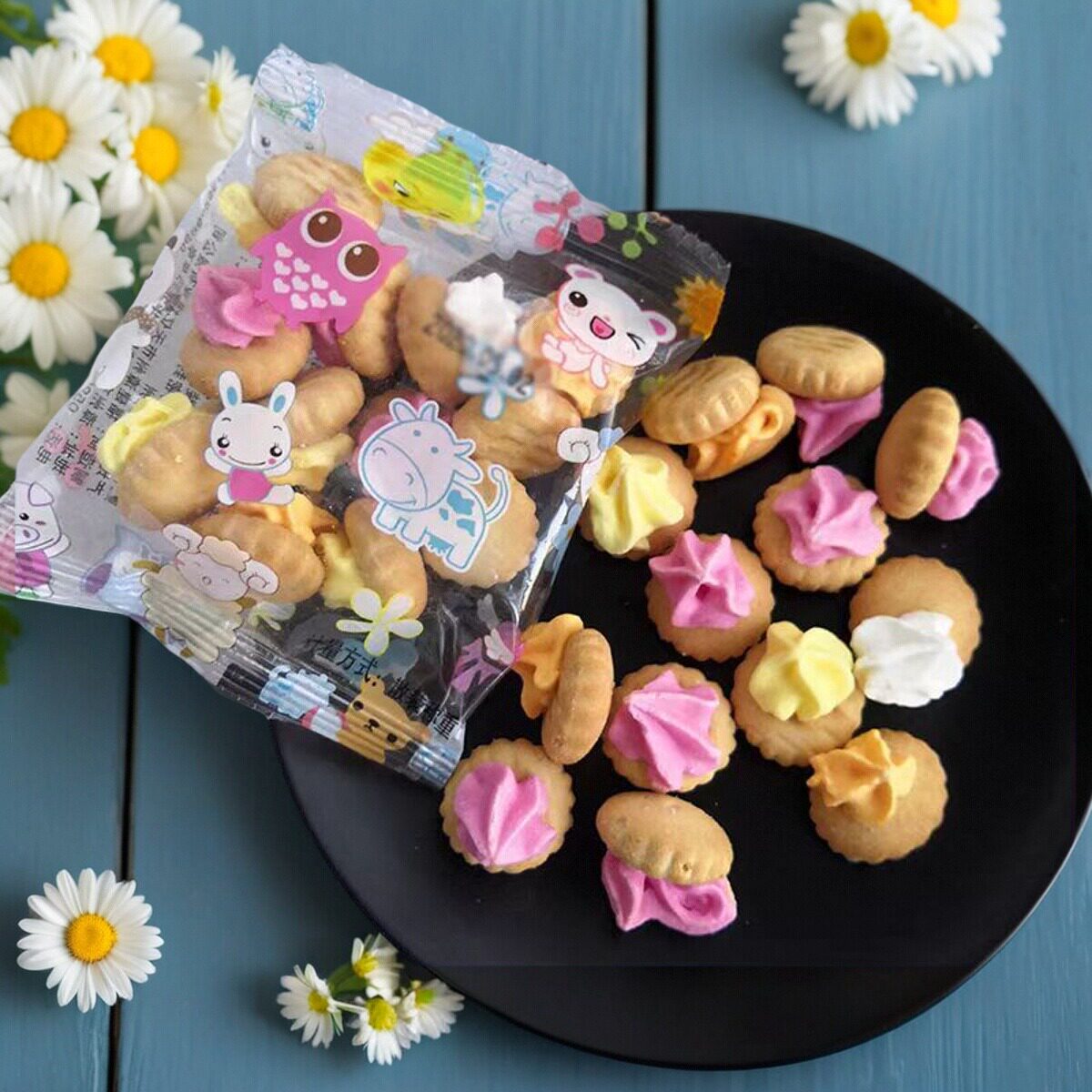 占花饼干8090后怀旧零食糖果儿时味道香酥粘花宝塔糖便携分享袋装