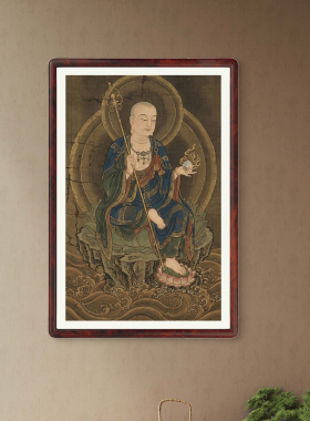 中式禅意地藏王佛像挂画客厅书房