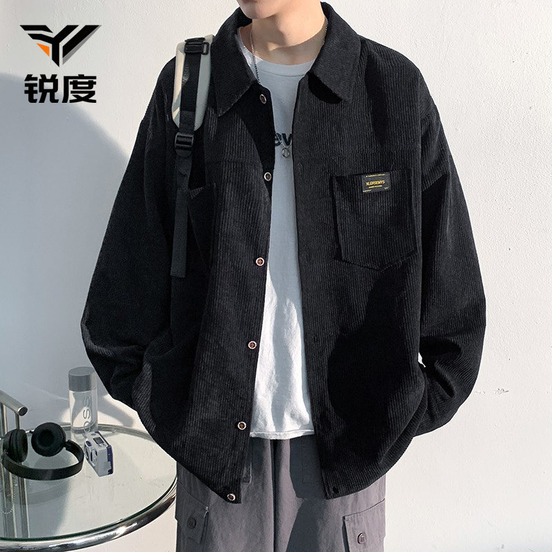 外套男秋季高街美式灯芯绒长袖衬衫休闲翻领衬衣潮牌百搭工装夹克