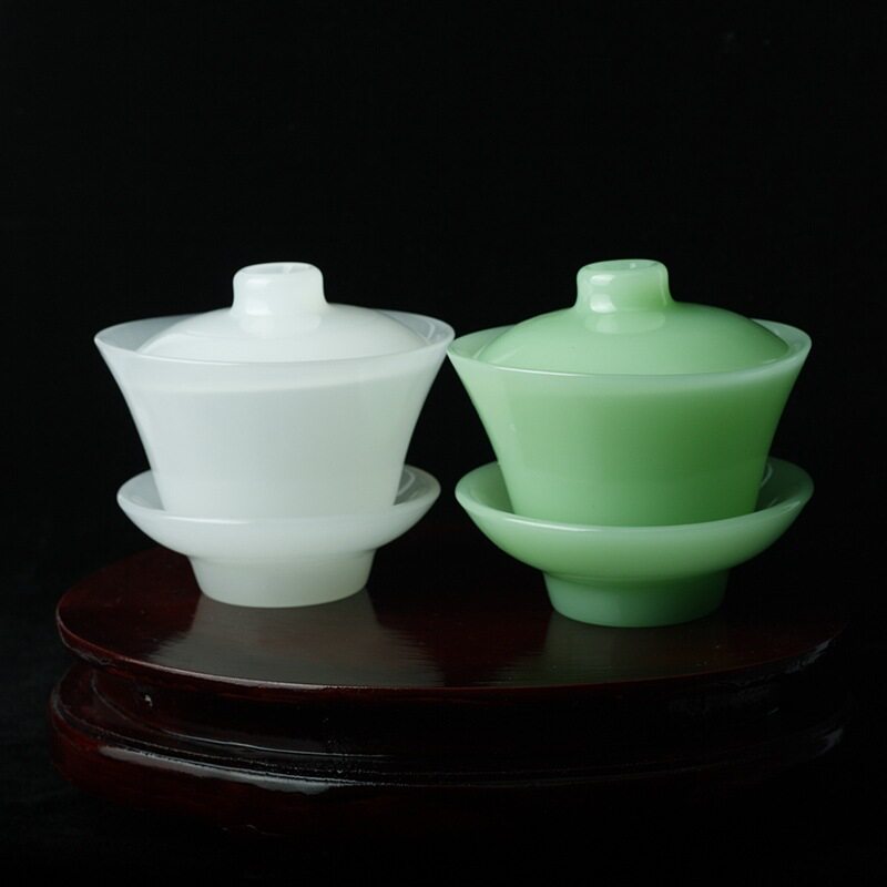 和田玉阿富汗白玉茶杯 功夫茶杯带底座有盖茶具茶杯厂家供货玉碗