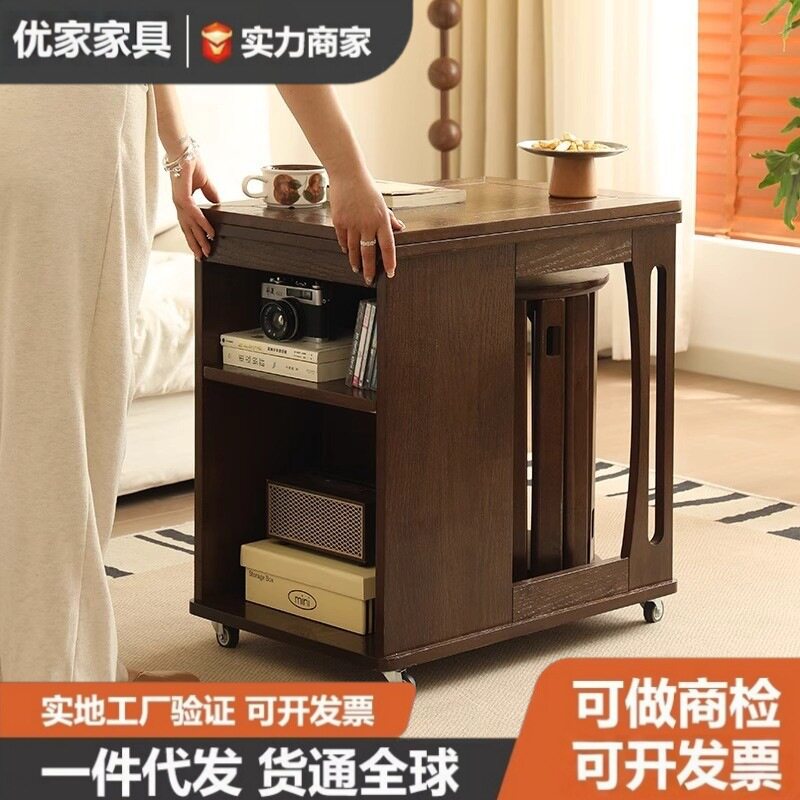 中古茶几可移动可折叠边几小推车桌子沙发边柜客厅茶台沙发边几