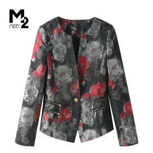 气质女装 M2奥莱店复古花卉印花西装 通勤外套时尚 收腰修身 女长袖