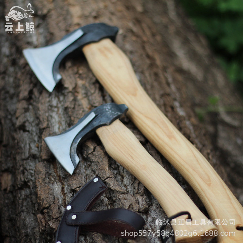 核桃木柄大号户外异形飞机斧劈柴砍树锻打消防斧子工具锋利小斧头