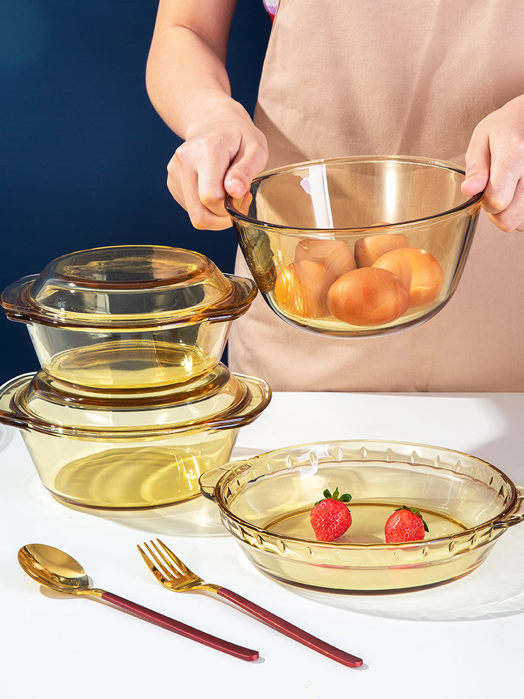 耐热玻璃碗微波炉专用盘家用带盖汤碗打蛋盆透明水果盘碟餐具套装
