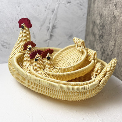越南柳条编织箩筐竹编筐点心篮收纳筐鸡蛋篓手工托盘动物果篮创意