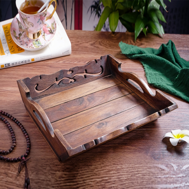 泰国实木果盘家用托盘客厅茶几糖果盘木质复古创意新中式水果盘木